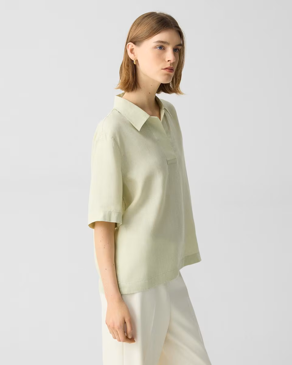 Oversized Polo Shirt in Relaxed Linen