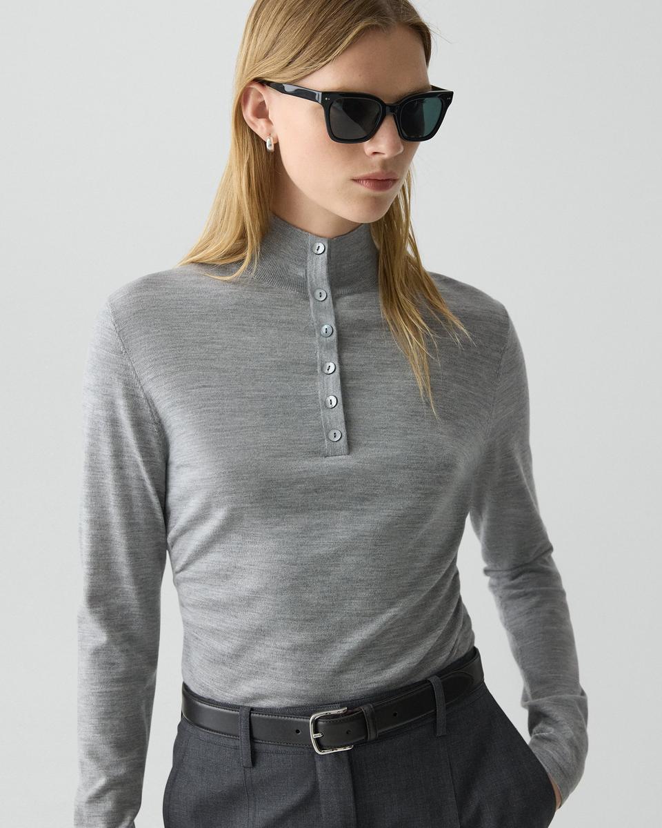 Shirred Henley Sweater in Regal Wool