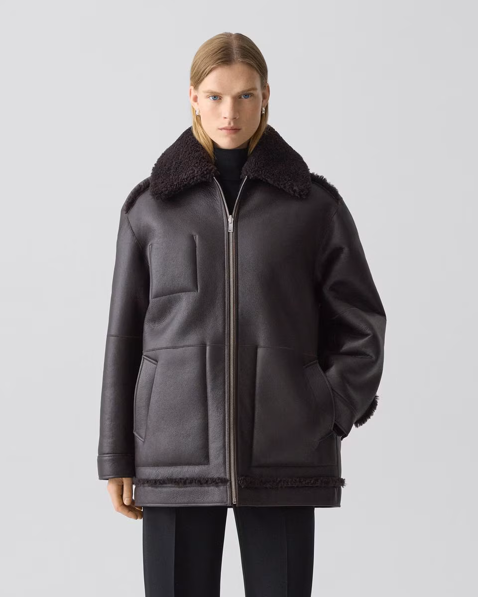 Reversible Cocoon Coat in Shearling
