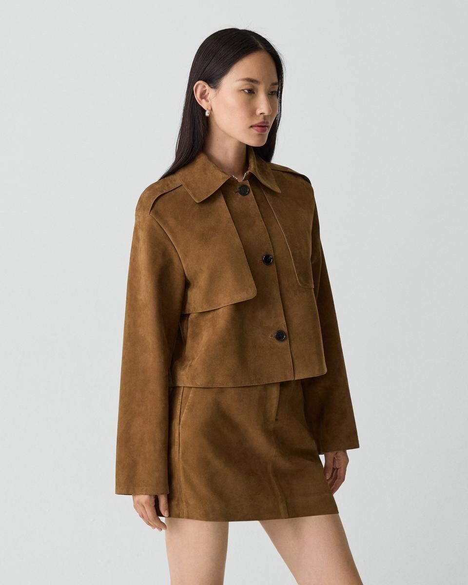 Cropped Trench Coat in Suede