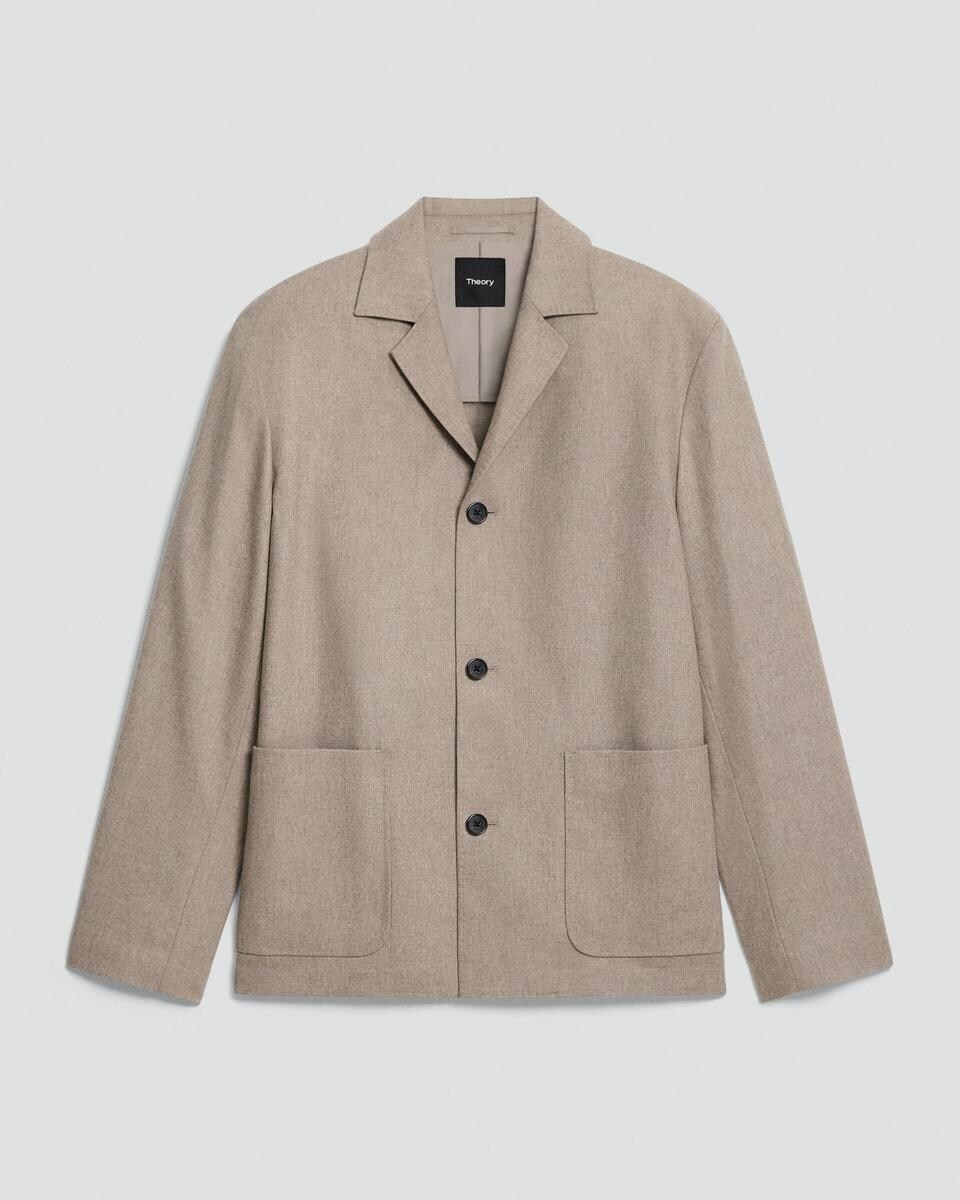 Three-Button Blazer in Cashmere-Blend Flannel