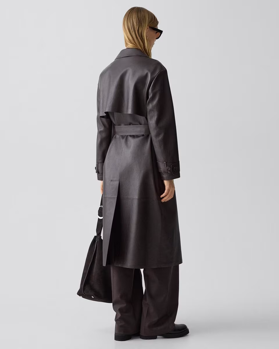 Oversized Double-Breasted Trench Coat in Sleek Leather