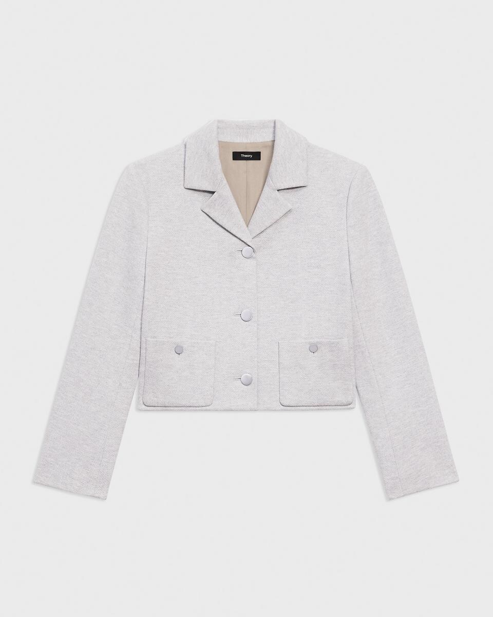 Boxy Patch Pocket Blazer in Herringbone Knit