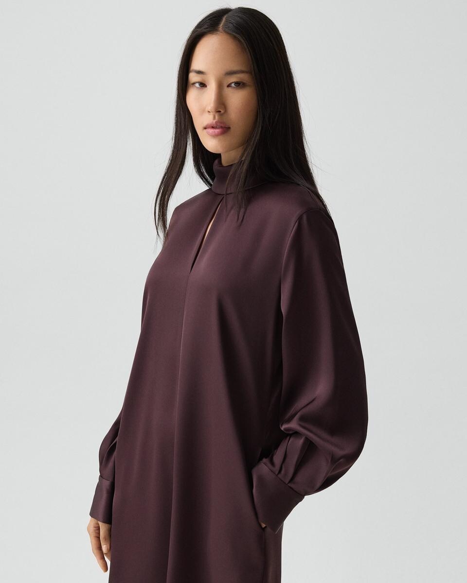 Blouson Sleeve Dress in Satin