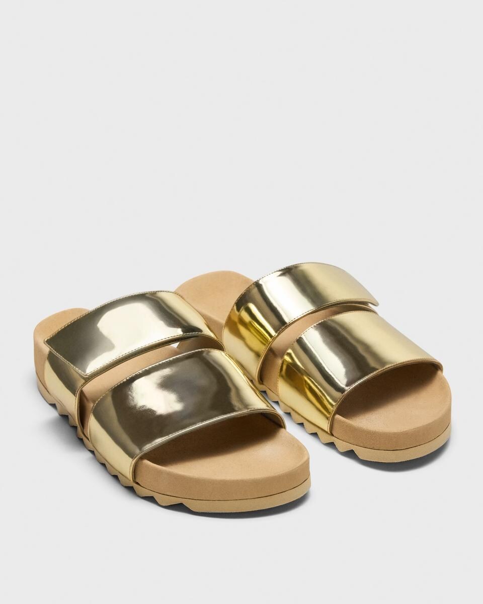 Slide Sandals in Metallic Leather