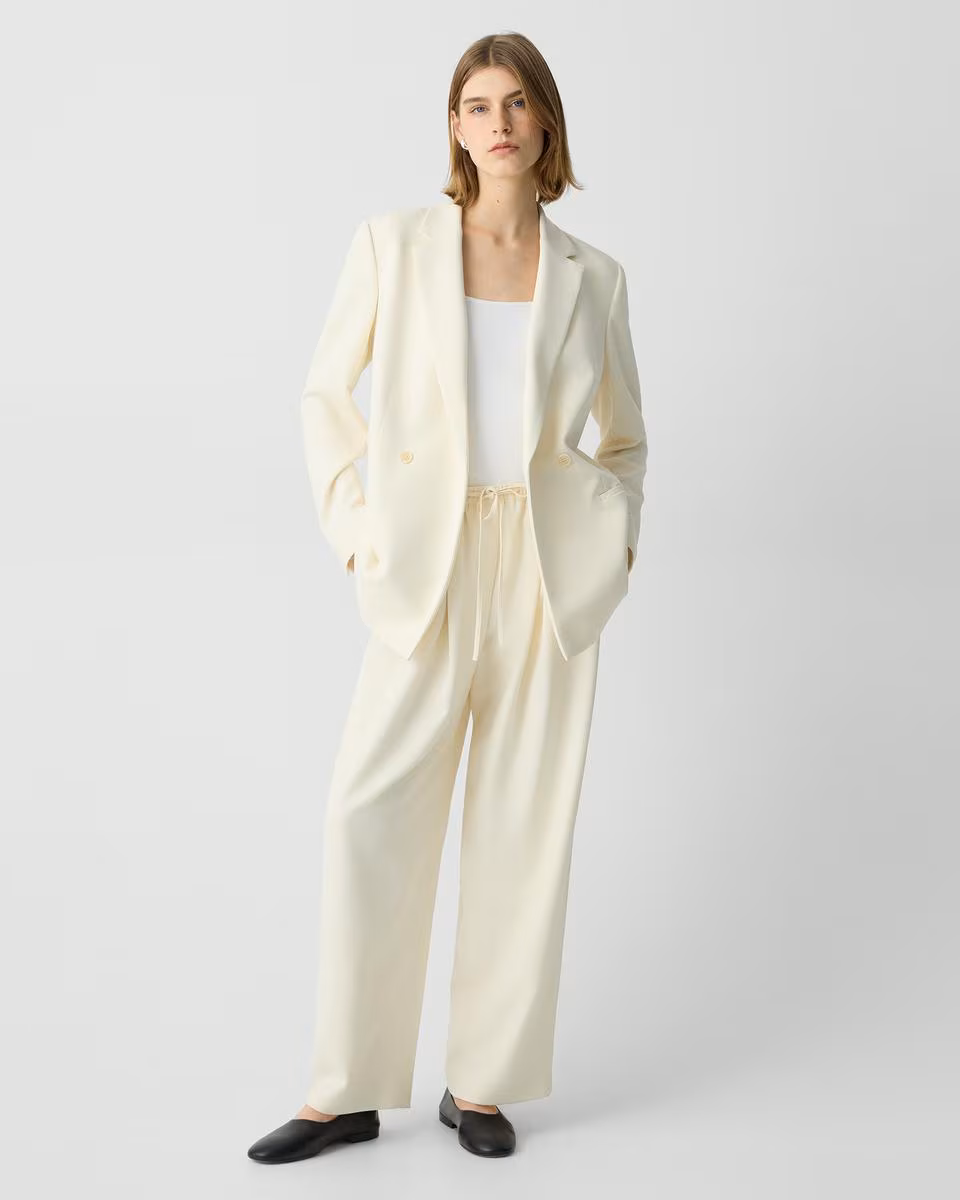 Relaxed Double-Breasted Blazer in Admiral Crepe