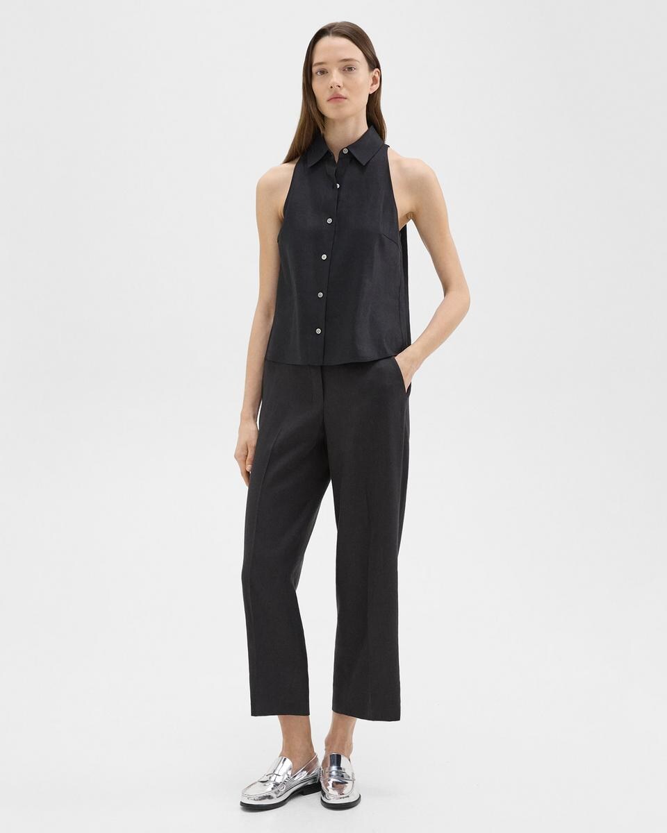 Straight Pull-On Pant in Linen-Viscose