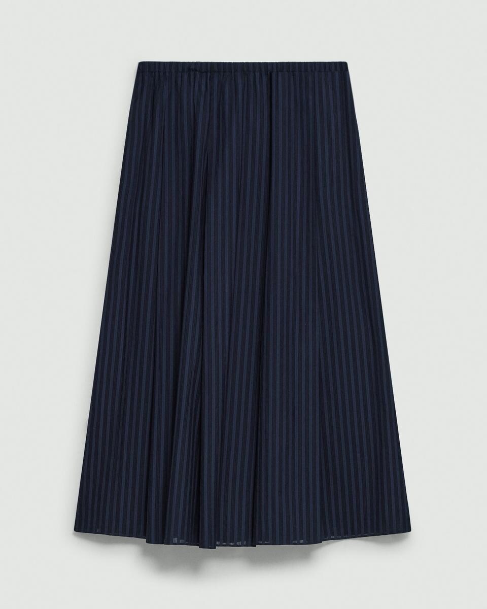 Pleated A-Line Skirt in Linear Cotton
