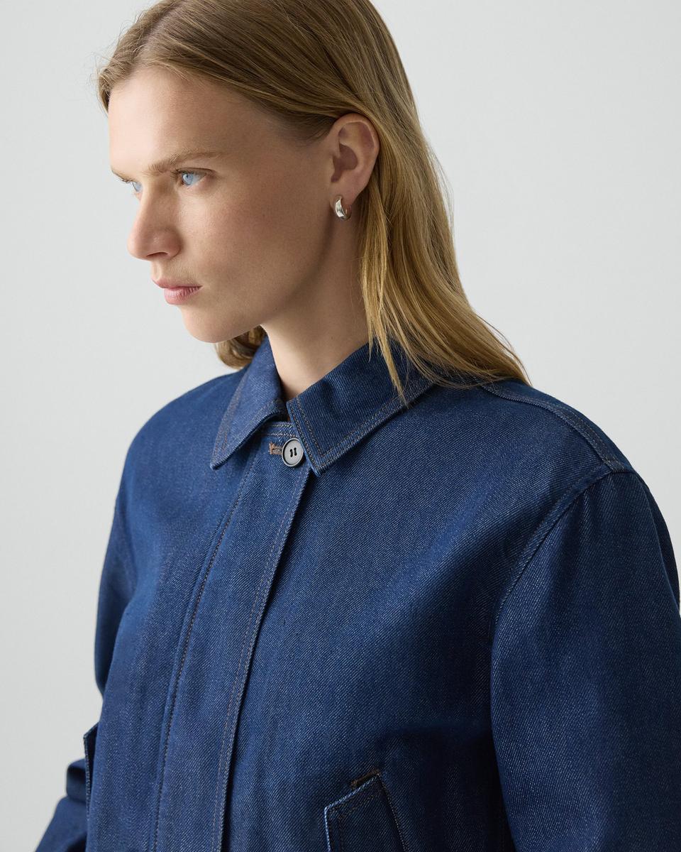 Cropped Track Jacket in Relaxed Denim