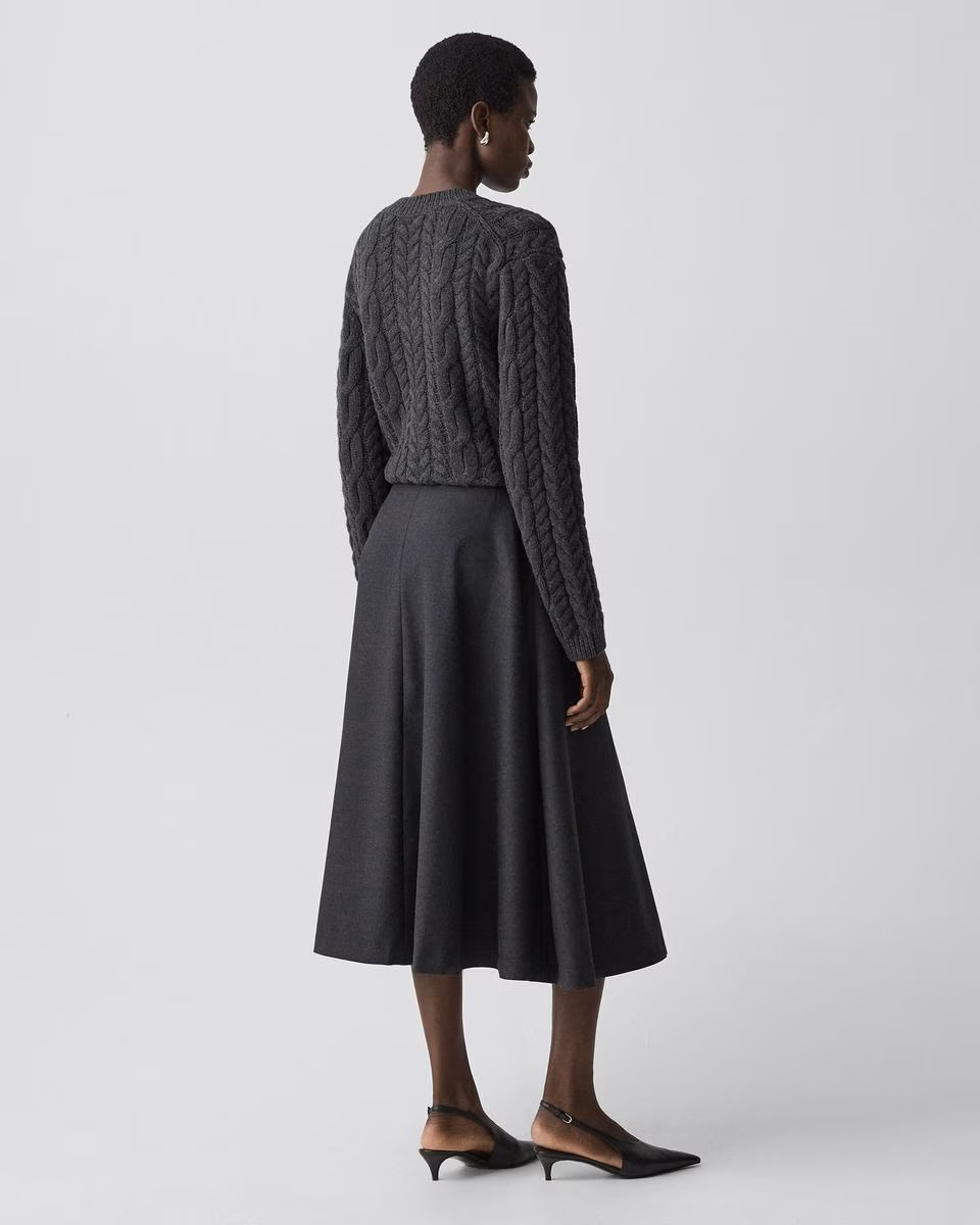 Flared Midi Skirt in Wool-Blend Flannel
