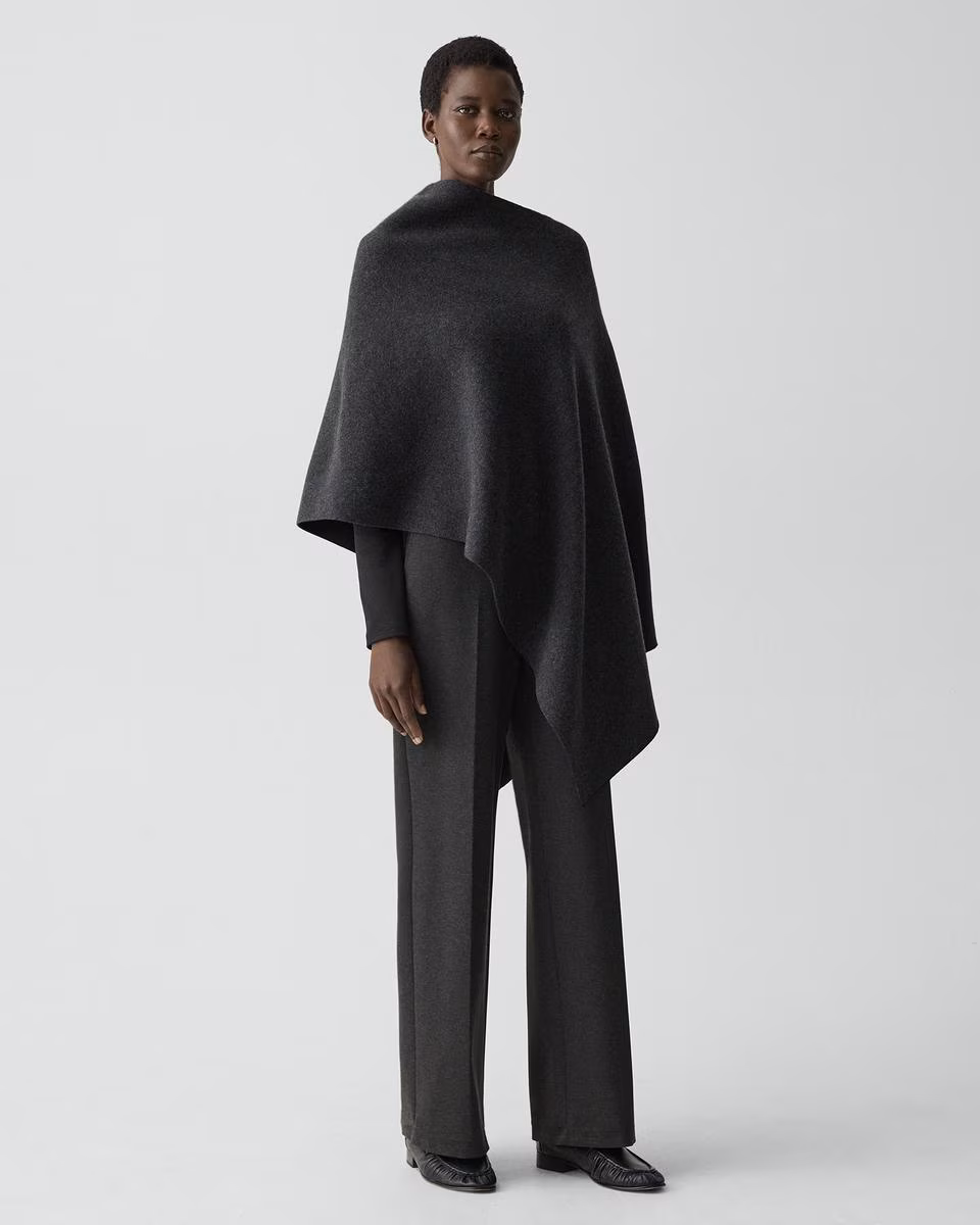 Reversible Draped Poncho in Felted Wool-Cashmere
