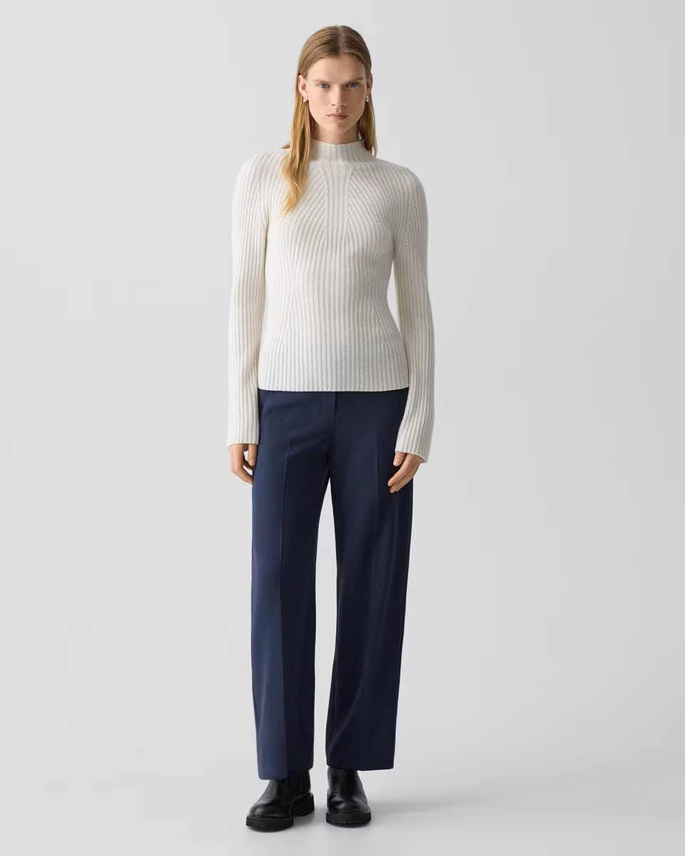 Ribbed Mock Neck Sweater in Cashmere