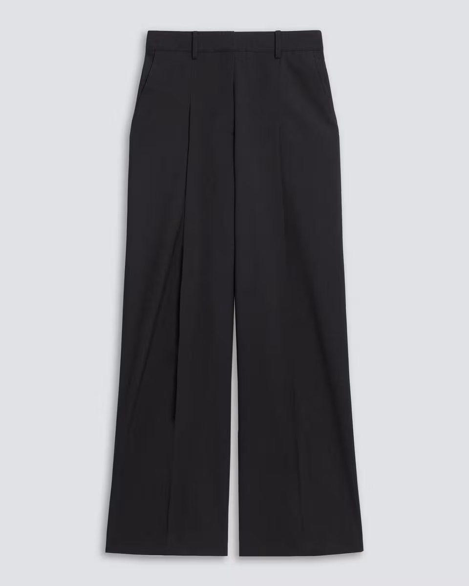 Pleated Wide-Leg Pant, 33'' in Good Wool