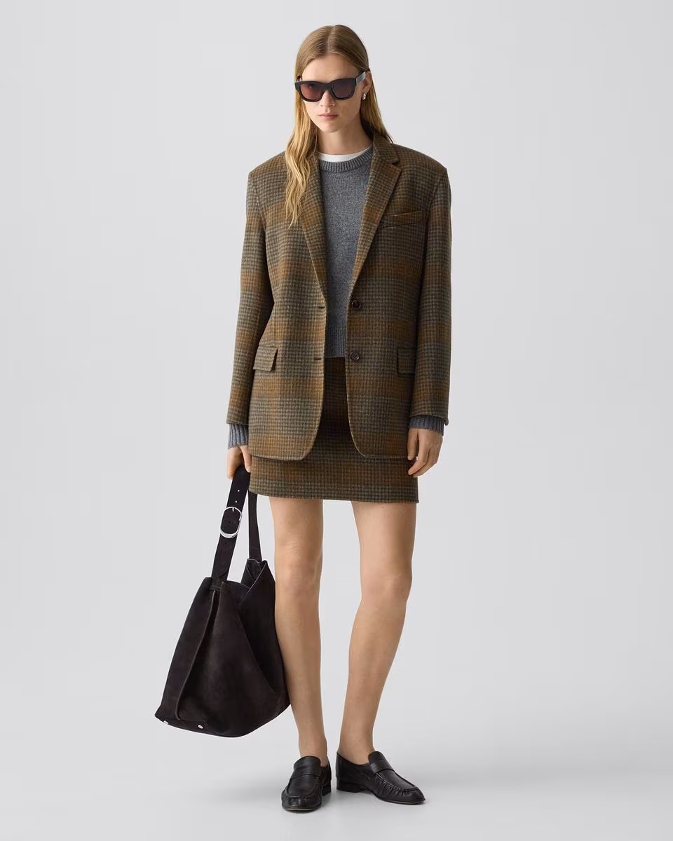 Oversized Blazer in Plaid Wool-Cashmere