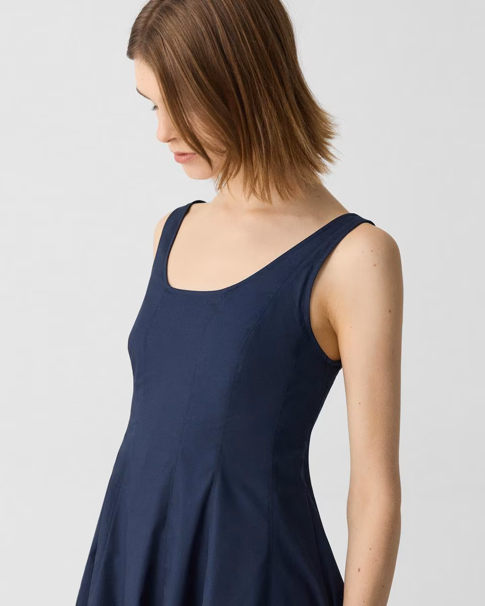 Sleeveless Fit-and-Flare Dress in Sleek Poplin