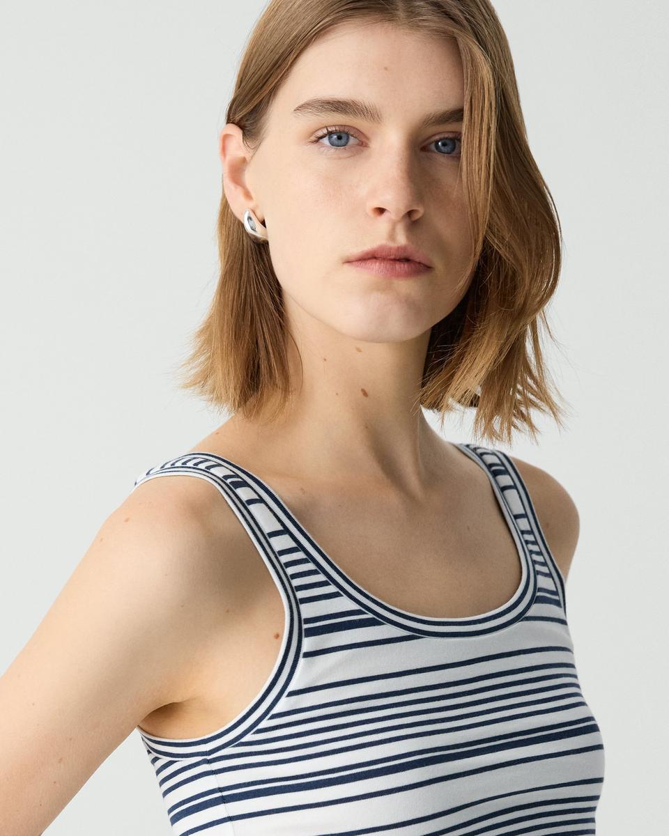 Scoop-Neck Tank Top in Striped Cotton Jersey