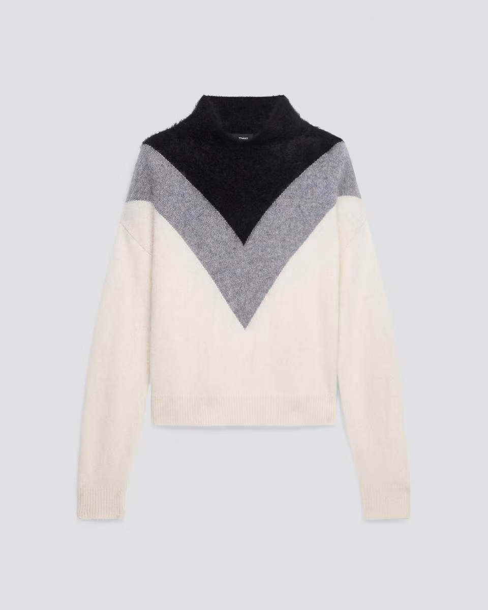 Chevron Turtleneck Sweater in Airy Cashmere
