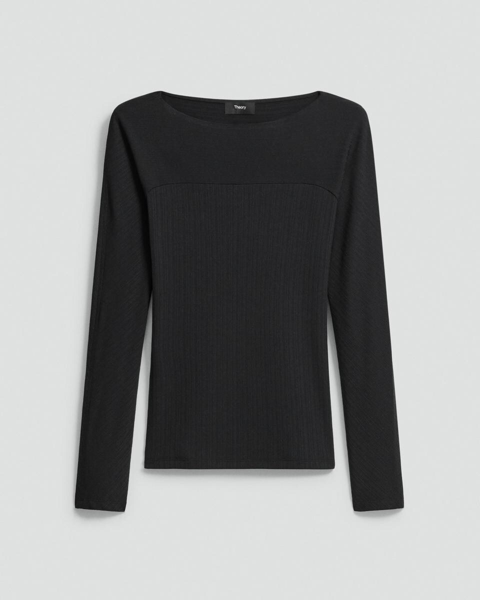 Boatneck Long-Sleeve Top in Stretch Rib