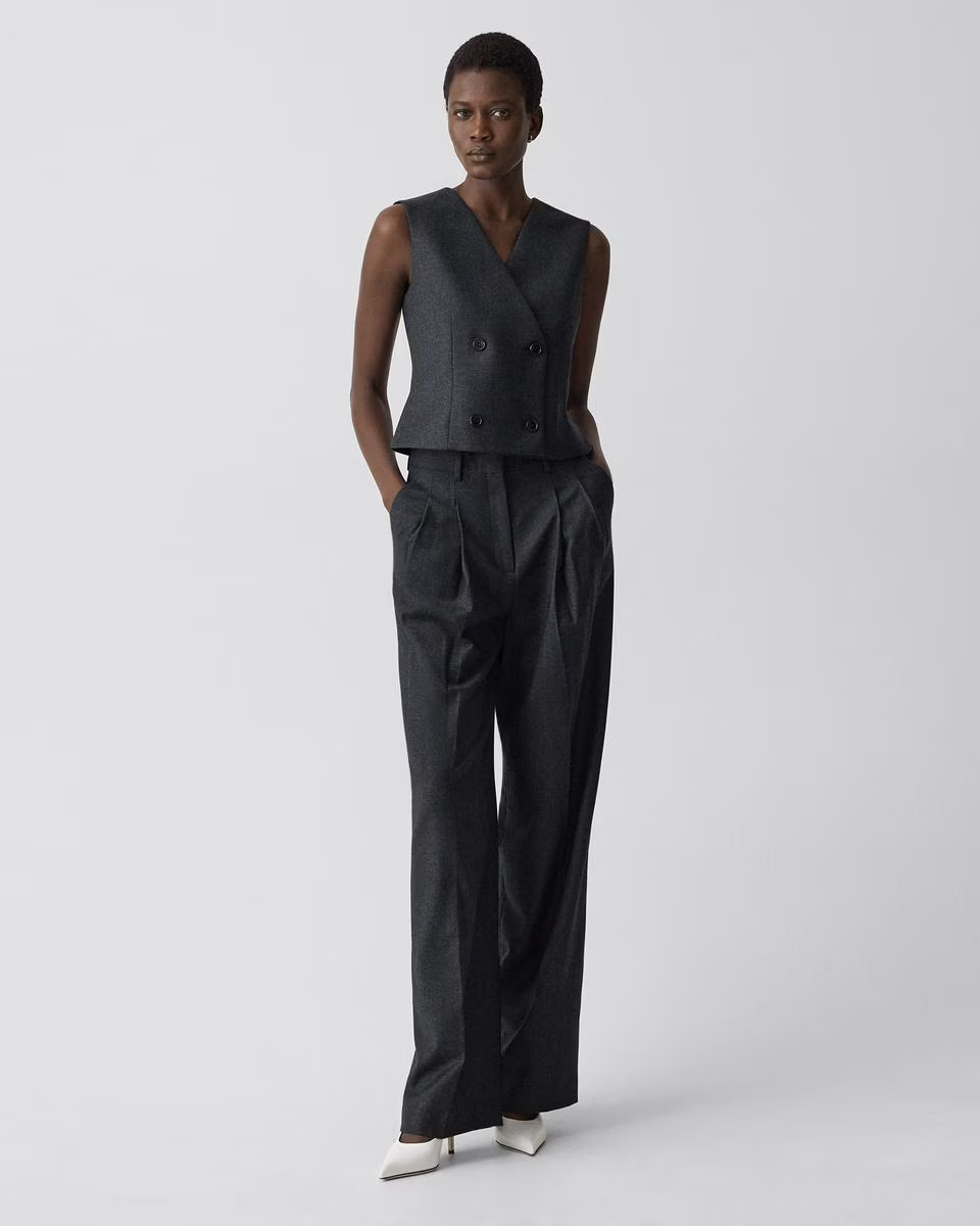 Double Pleat Pant, 33'' in Sleek Flannel