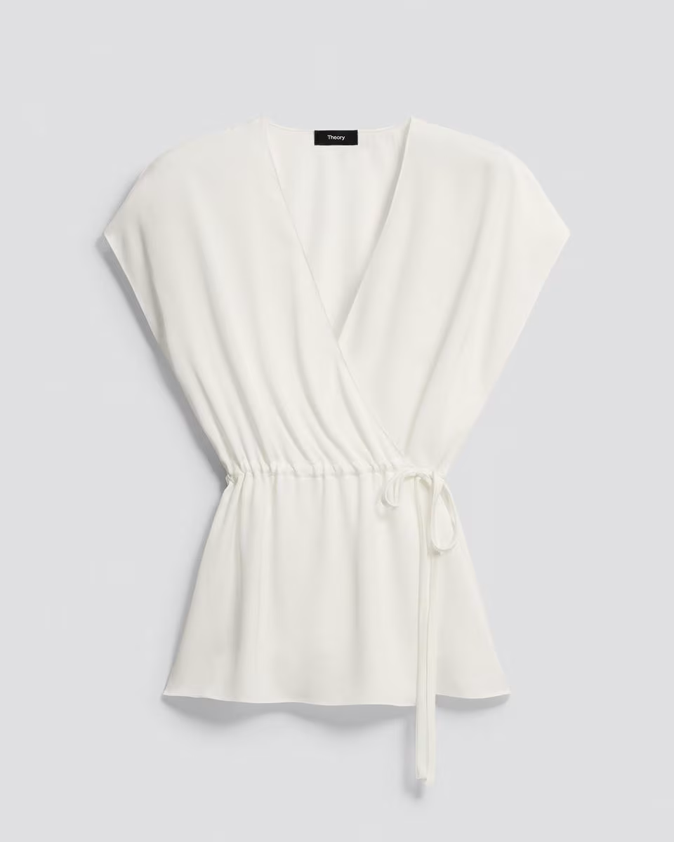Short-Sleeve Wrap Top in Silk Georgette