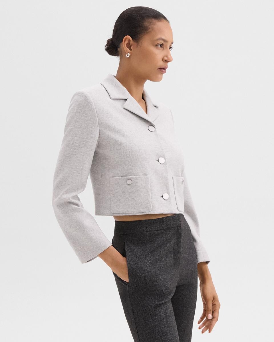 Boxy Patch Pocket Blazer in Herringbone Knit