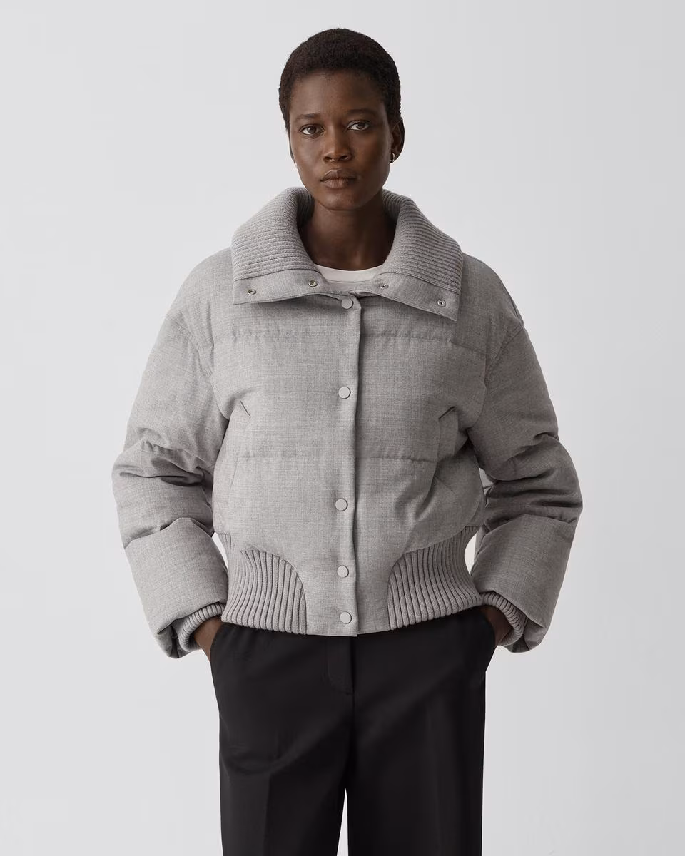 Collared Puffer Jacket in Stretch Flannel