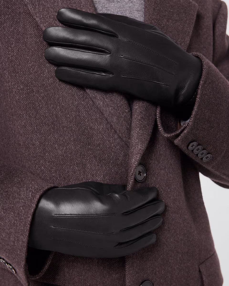 Ribbed Cuff Tech Gloves in Leather