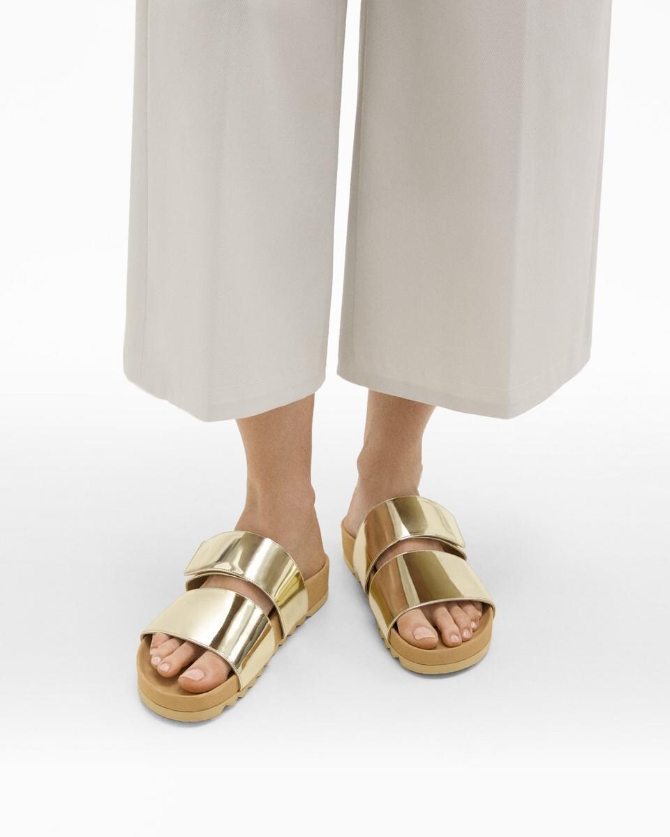 Slide Sandals in Metallic Leather
