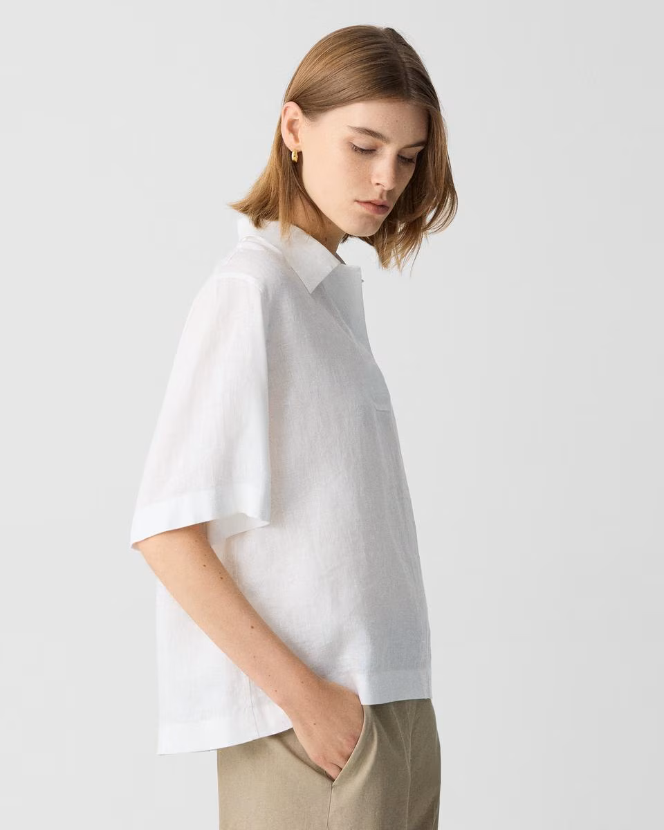 Oversized Polo Shirt in Relaxed Linen