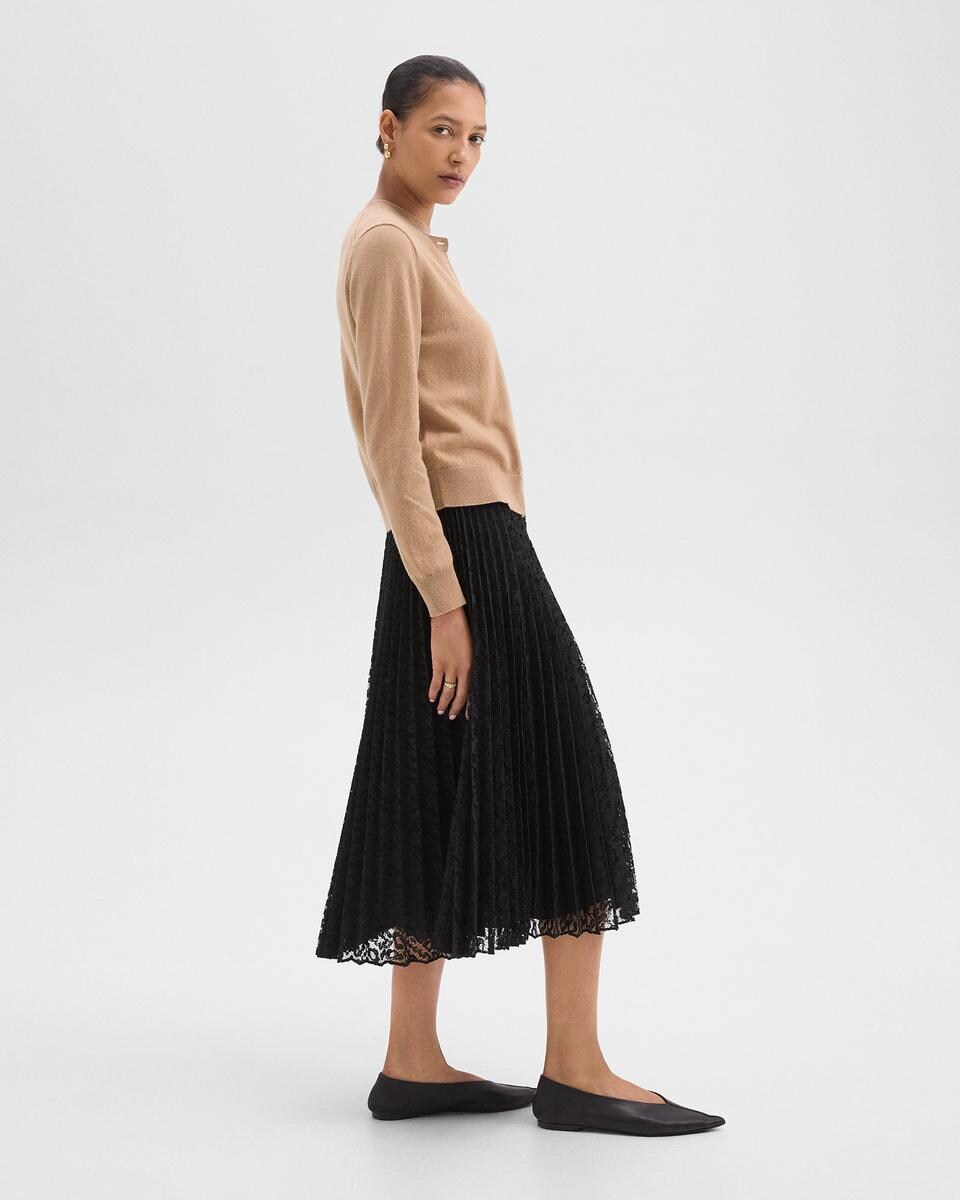 Pleated Midi Skirt in Leopard Lace