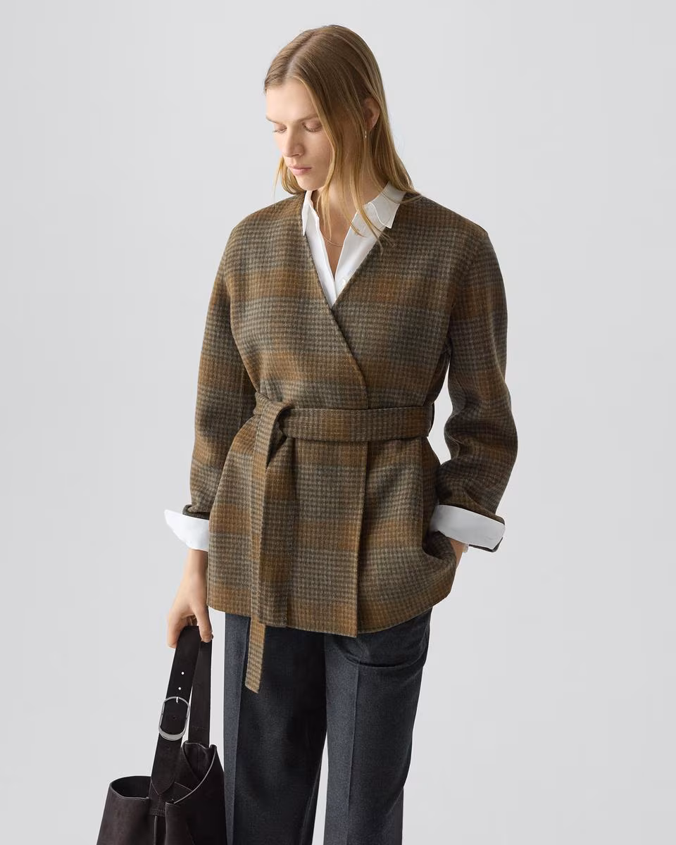 Cardigan Jacket in Plaid Wool-Cashmere