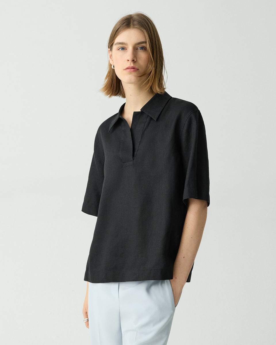 Oversized Polo Shirt in Relaxed Linen