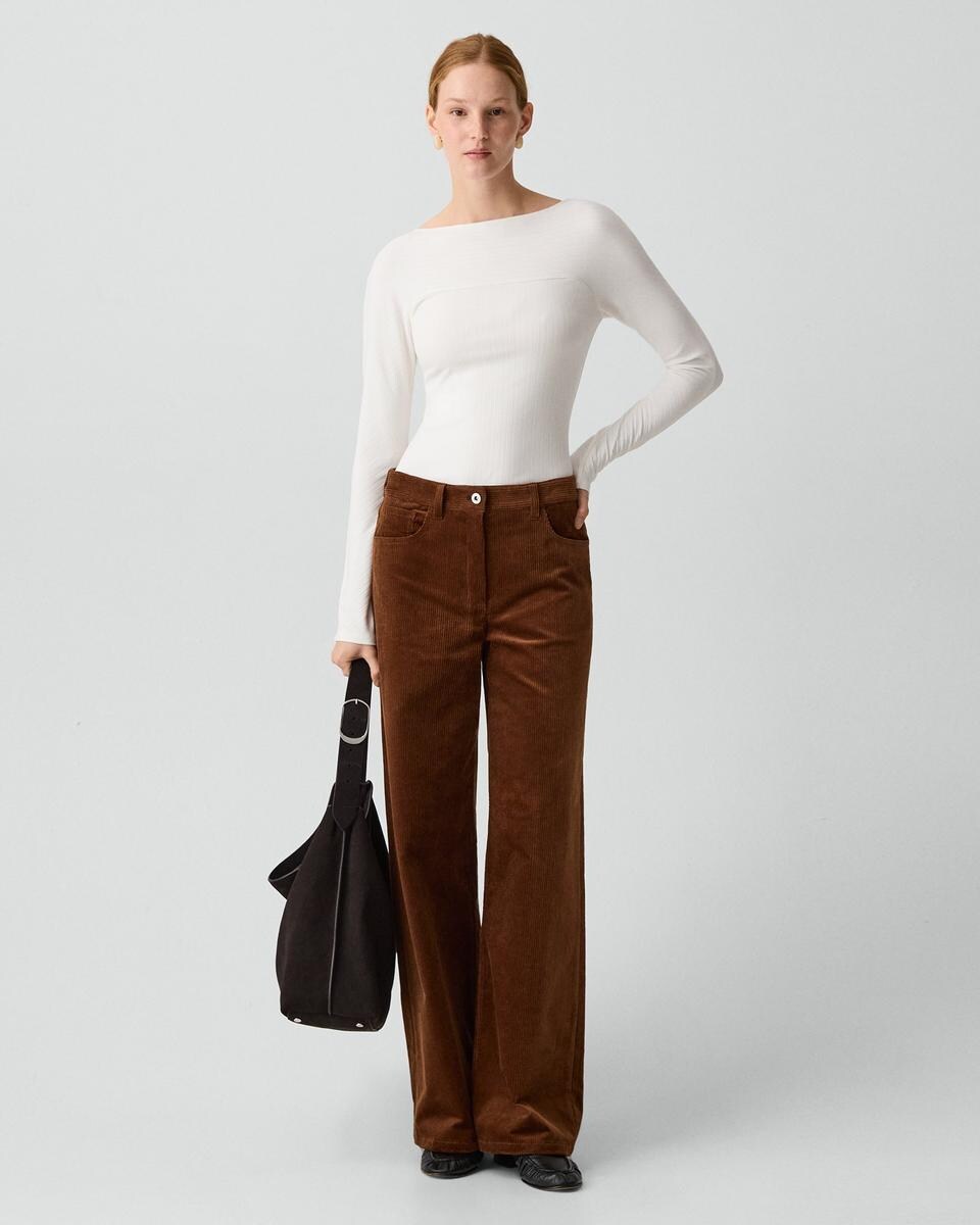 Boatneck Long-Sleeve Top in Stretch Rib