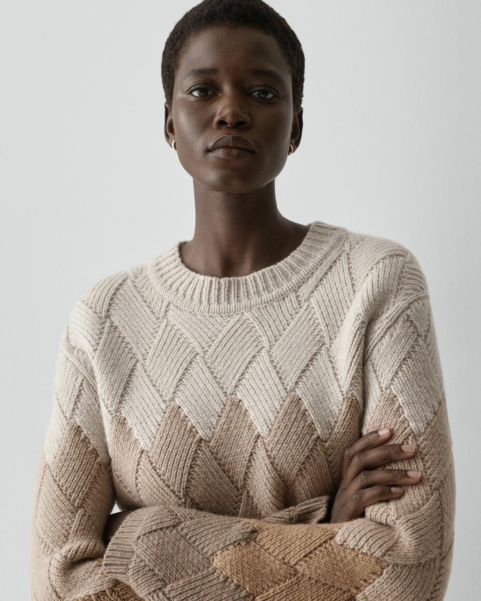 Diamond Weave Sweater in Felted Wool-Cashmere