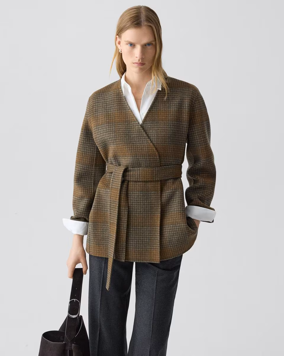 Cardigan Jacket in Plaid Wool-Cashmere