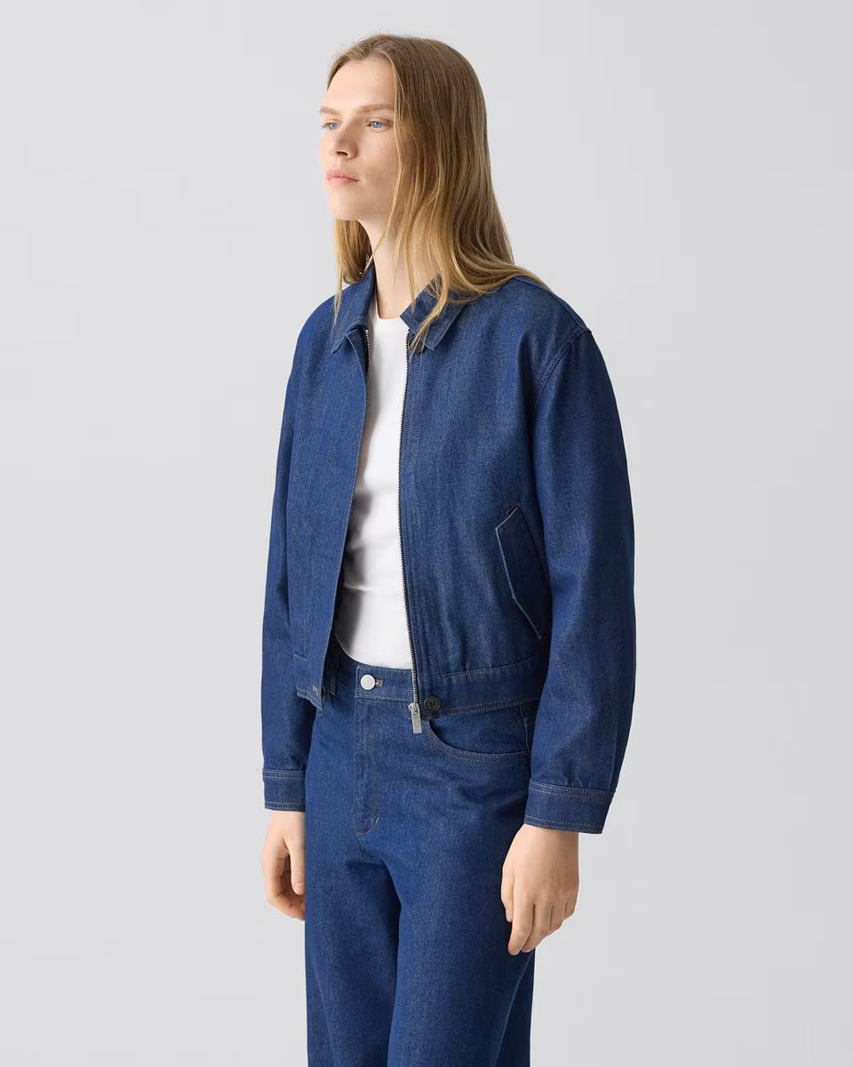 Cropped Track Jacket in Relaxed Denim
