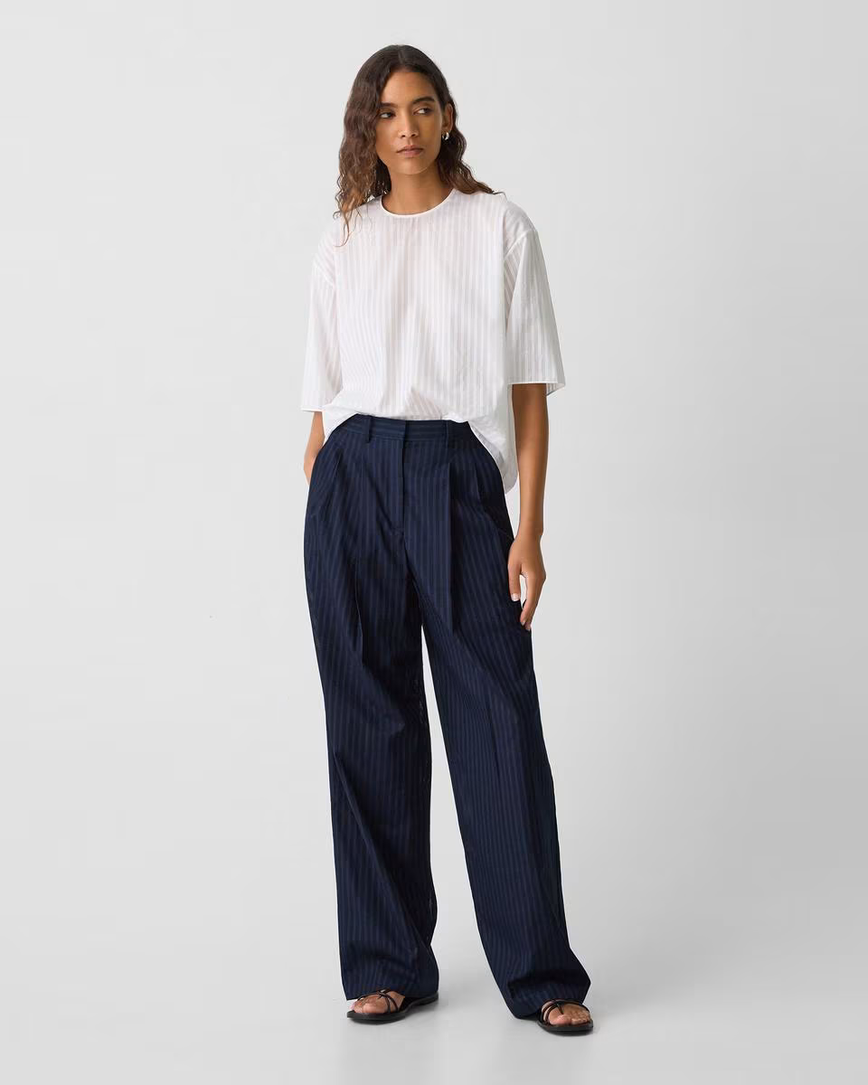 Double Pleat Pant in Linear Cotton