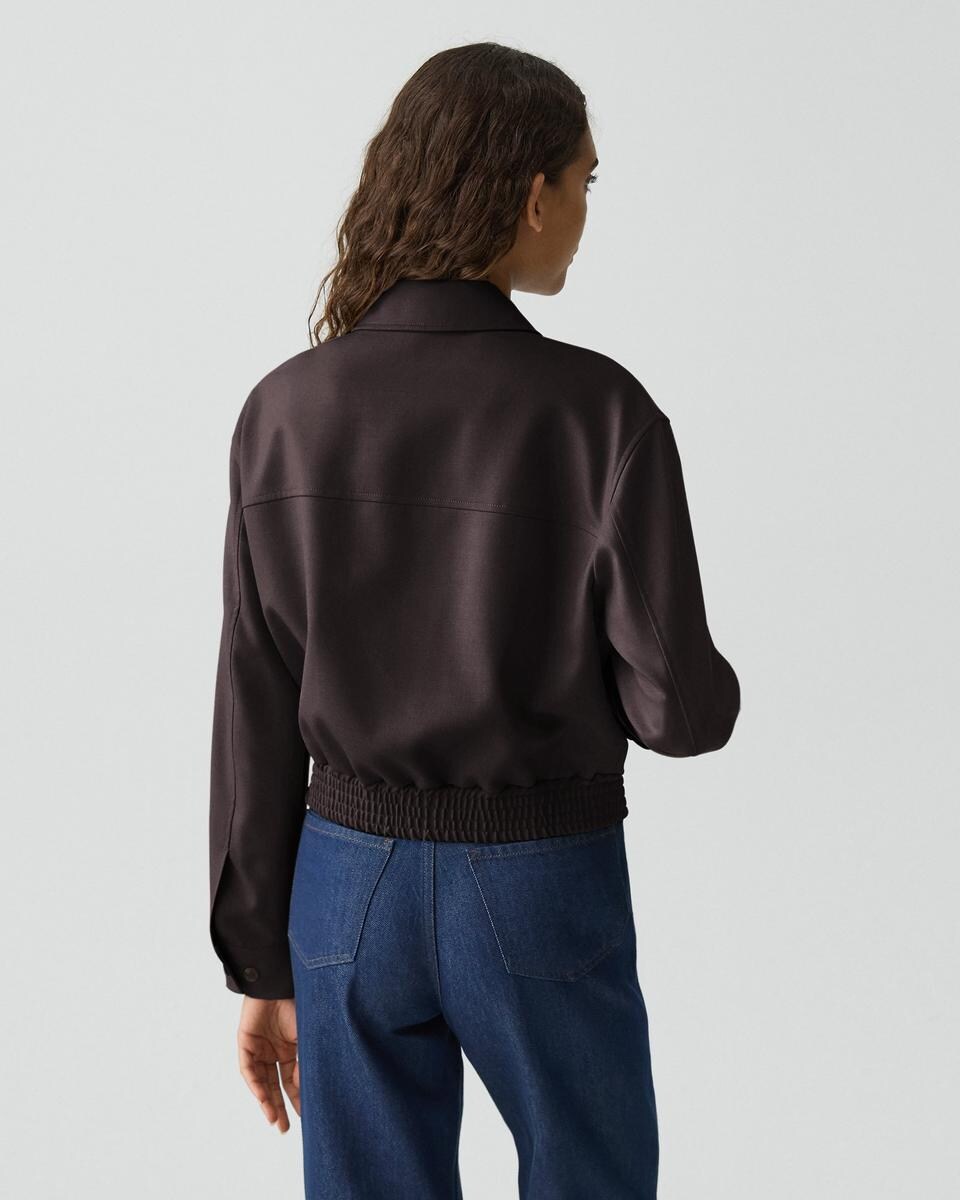 Cropped Track Jacket in Wool-Blend Flannel