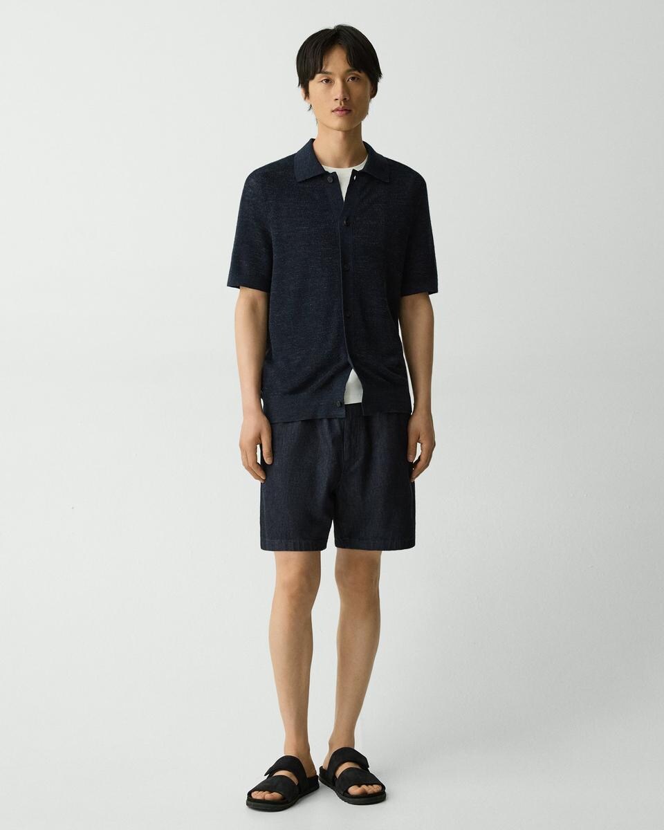 Short-Sleeve Button-Up Shirt in Pacific Linen
