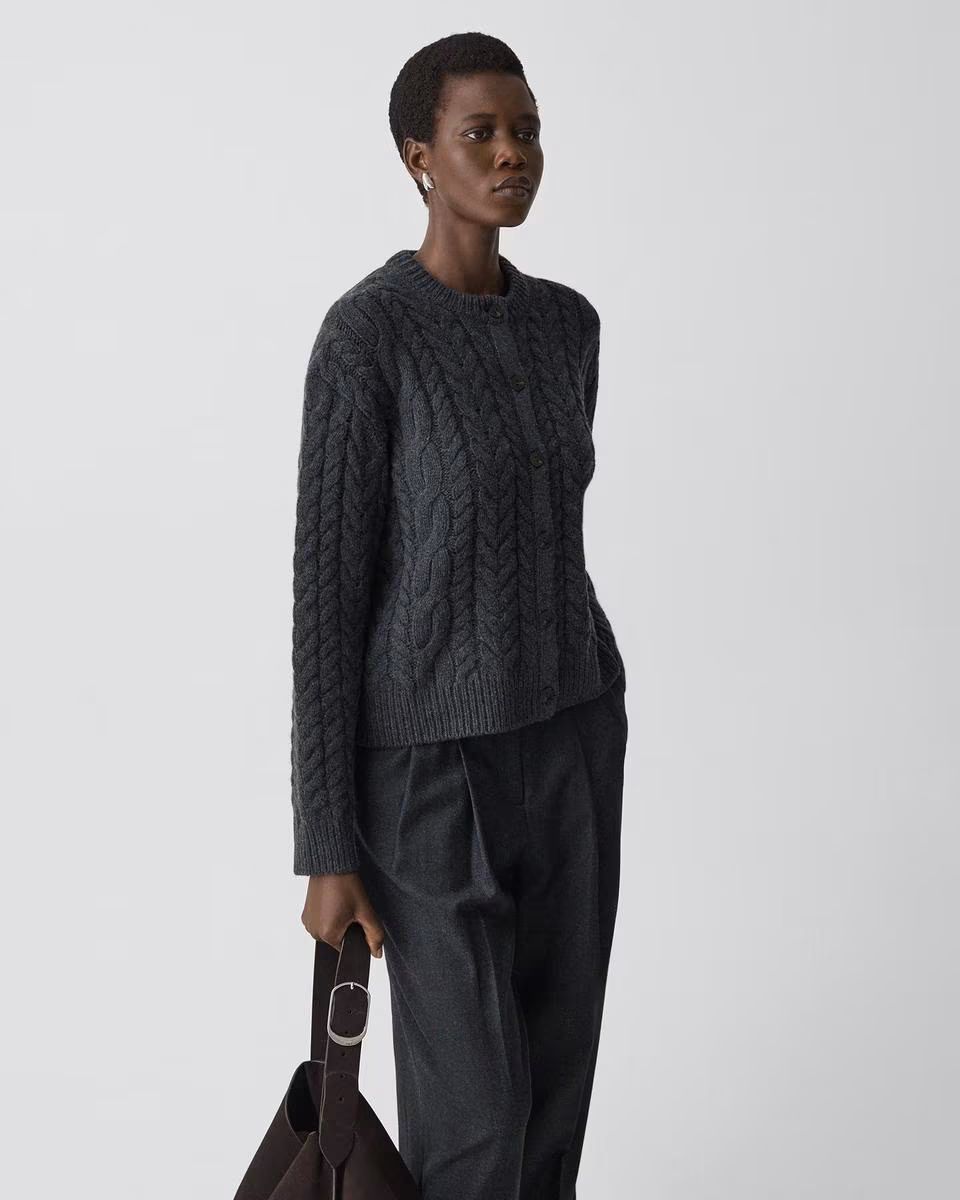 Cable-Knit Cardigan in Felted Wool-Cashmere