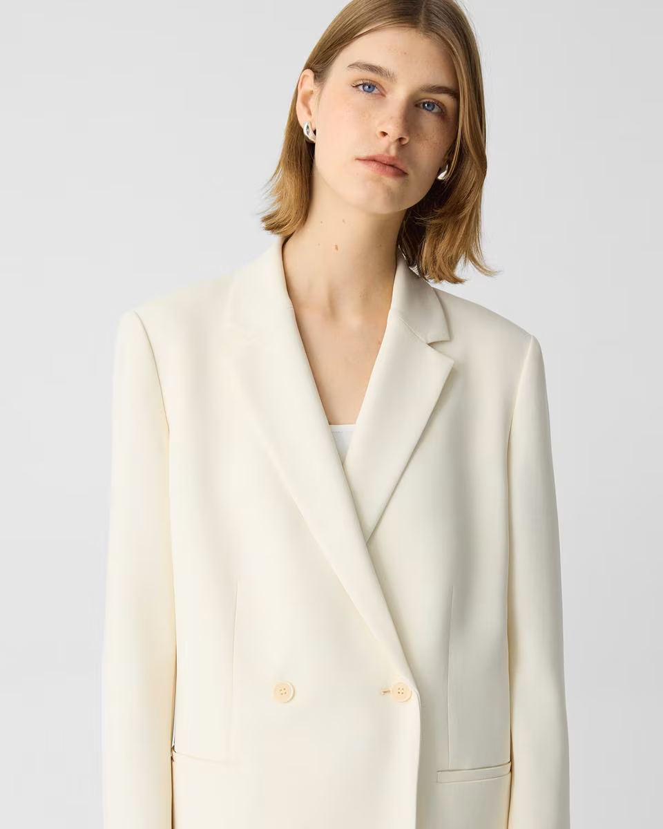 Relaxed Double-Breasted Blazer in Admiral Crepe