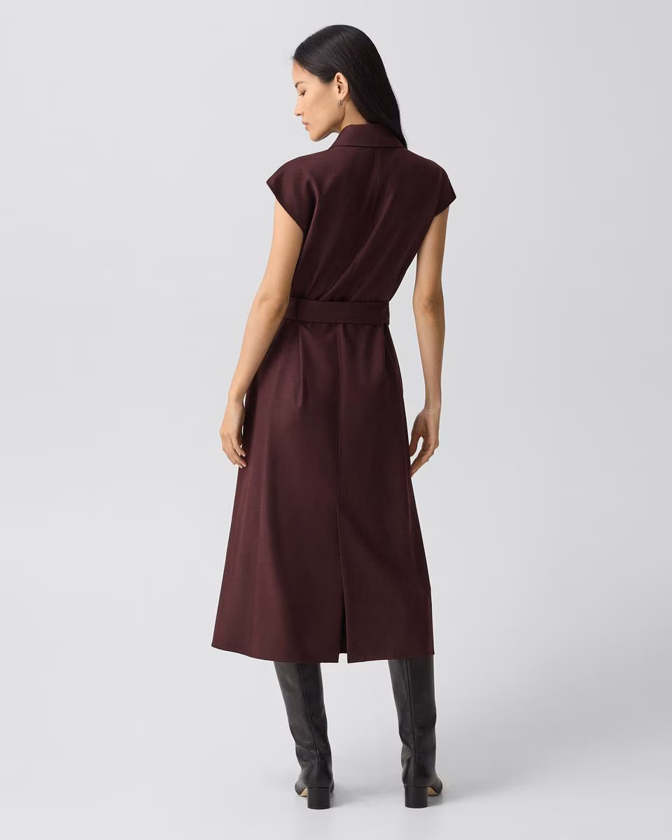 Double-Breasted Belt Dress in Sleek Flannel