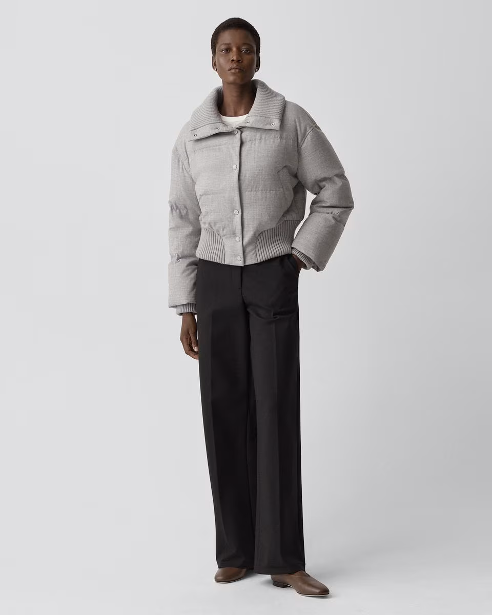 Collared Puffer Jacket in Stretch Flannel