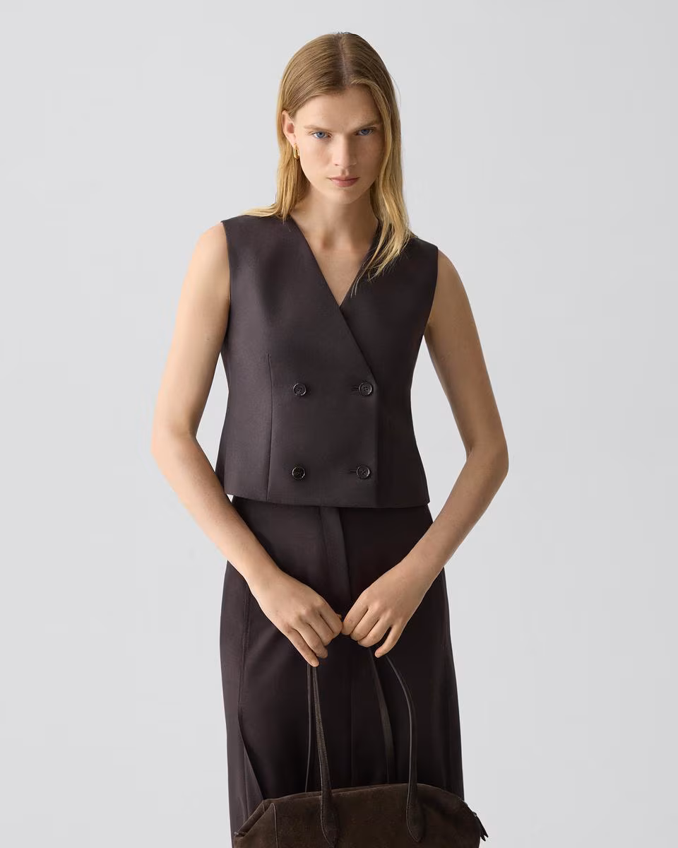 Shrunken Double-Breasted Vest in Sleek Flannel