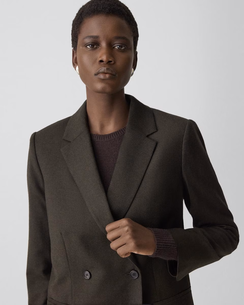 Relaxed Double-Breasted Blazer in Sleek Flannel