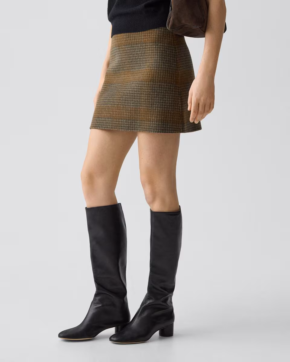 A-Line Mini Skirt in Plaid Wool-Cashmere