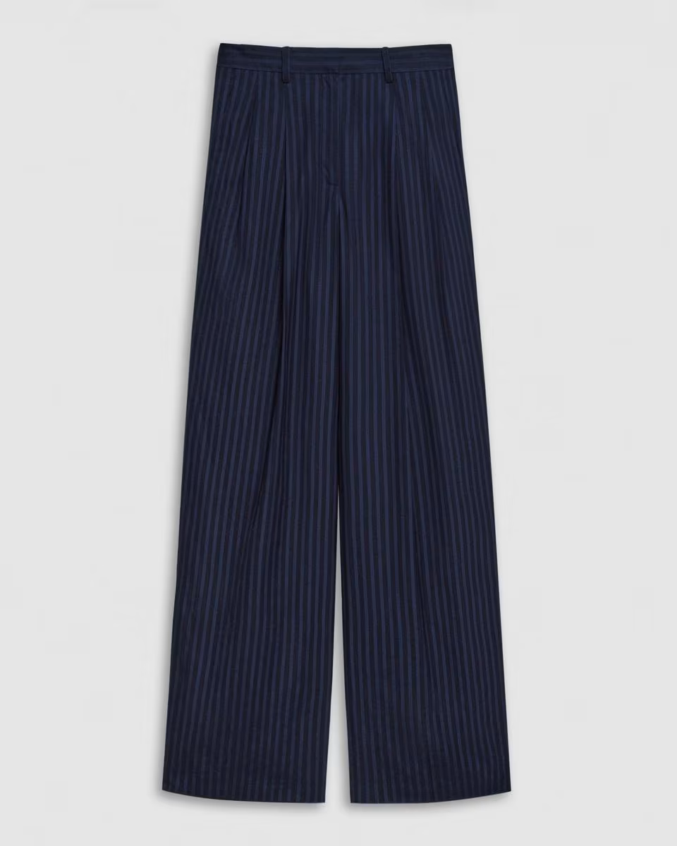 Double Pleat Pant in Linear Cotton