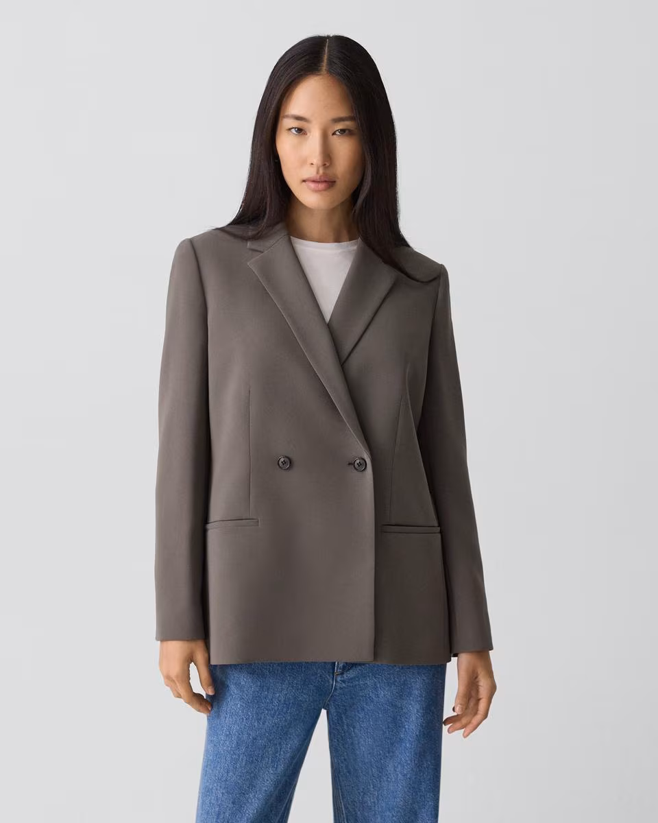 Relaxed Double-Breasted Blazer in Admiral Crepe