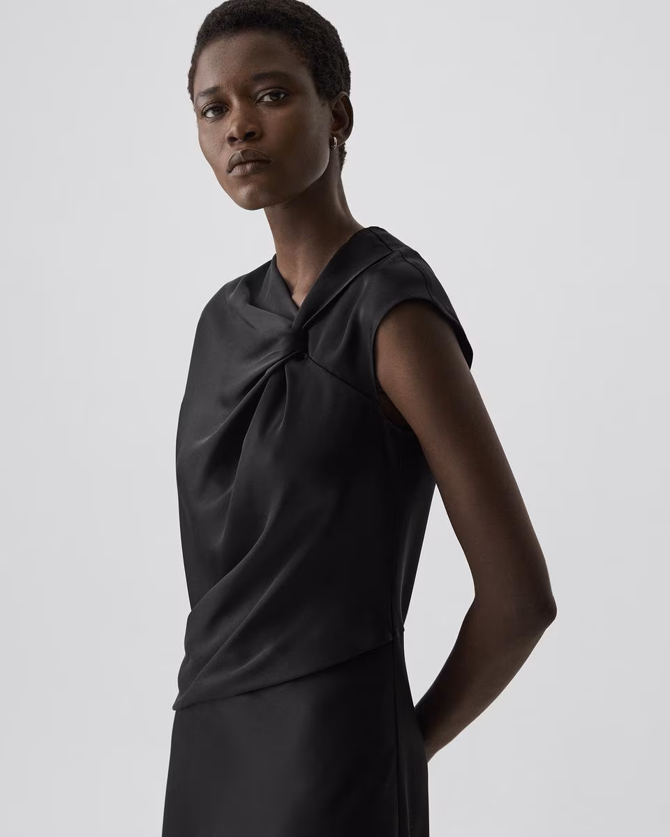 Twist Bodice Dress in Satin