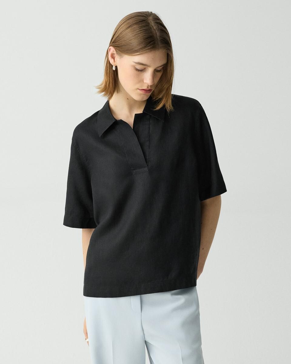 Oversized Polo Shirt in Relaxed Linen